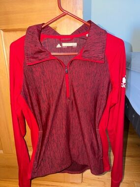 adidas Red Heathered Quarter-Zip Pullover